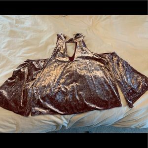 Pink Velvet Cold Shoulder Party Shirt